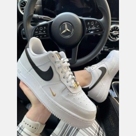 Nike Air Force Essential White Black Gold Mini Swoosh